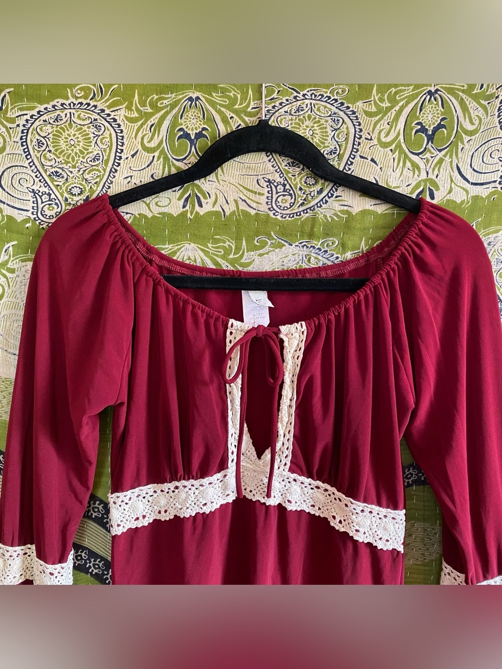 Vintage Y2K Kiwi Maroon Whimsical Renaissance Peasant Fairycore Blouse Medium - Picture 2 of 14